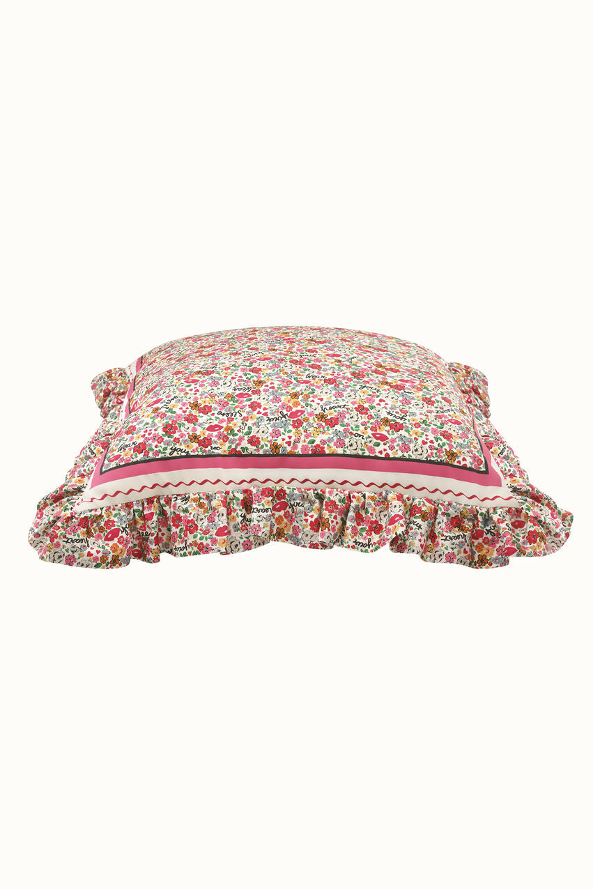 Lots of Love Ditsy Frill Detail Cushion - Pink