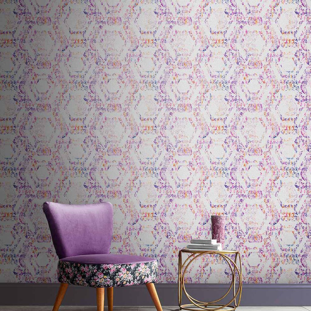 Geo Damask Room Wallpaper - Purple