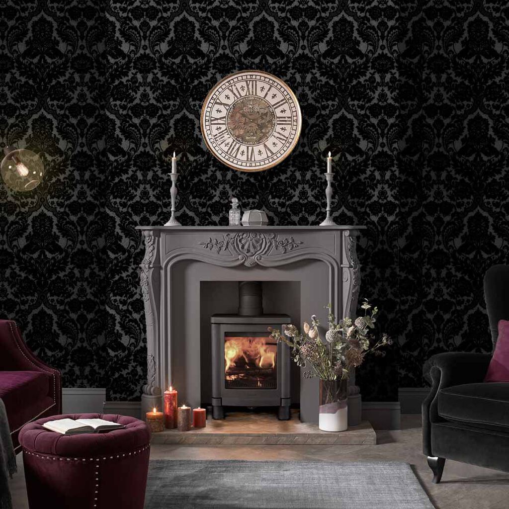 106585 - Gothic Damask Wallpaper - Noir - Graham & Brown