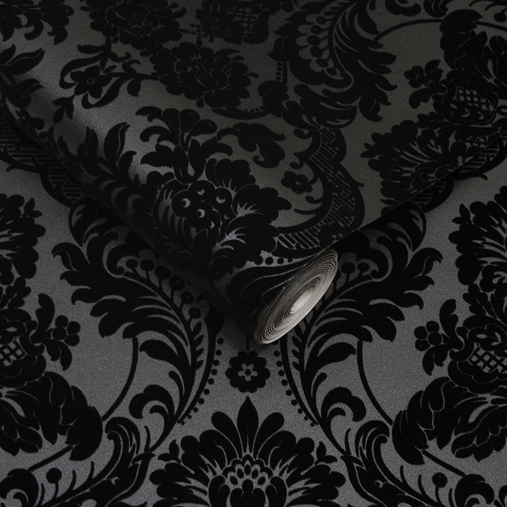 106585 - Gothic Damask Wallpaper - Noir - Graham & Brown