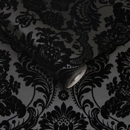 106585 - Gothic Damask Wallpaper - Noir - Graham & Brown