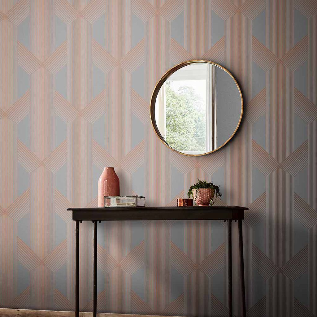 106761 - Lagom Geo Wallpaper - Grey & Rose Gold - Graham & Brown
