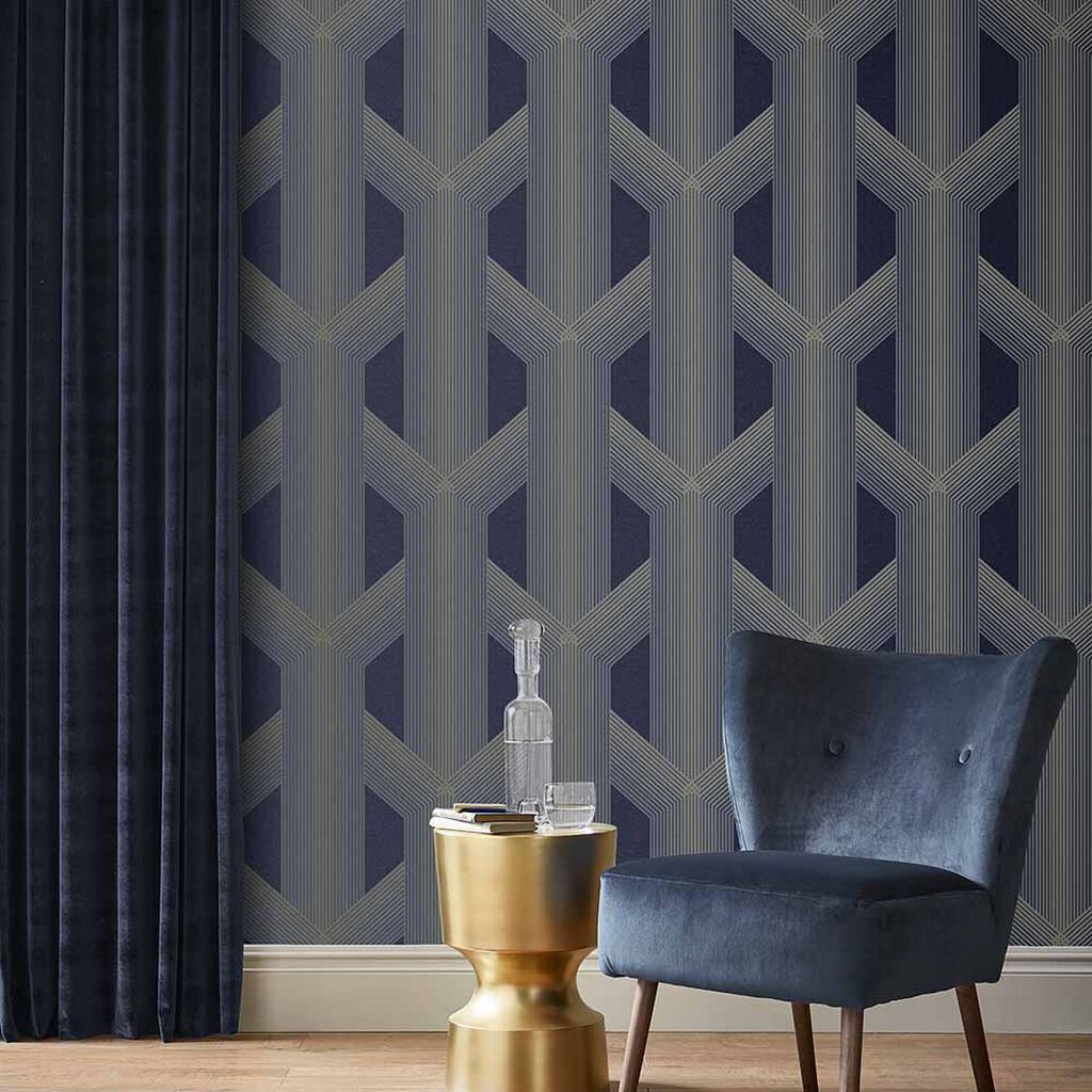 106762 - Lagom Geo Wallpaper - Navy & Gold - Graham & Brown