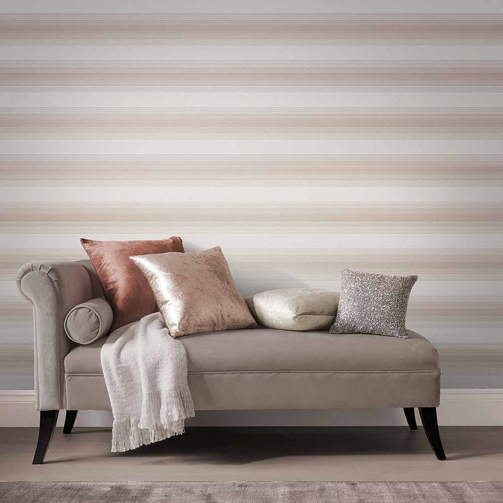 106768 - Lagom Stripe Wallpaper - White Rose Gold - Graham & Brown