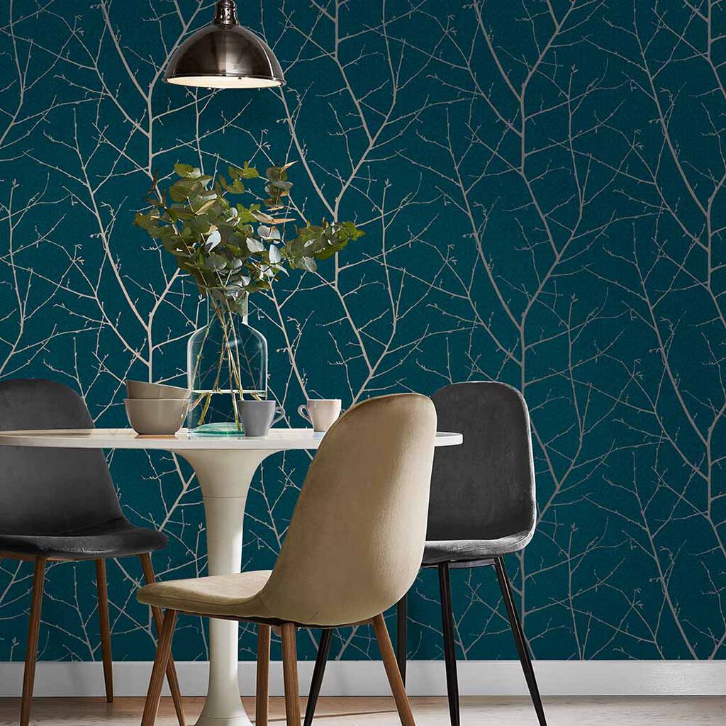 107582 - Boreas Wallpaper - Teal Silver - Graham & Brown