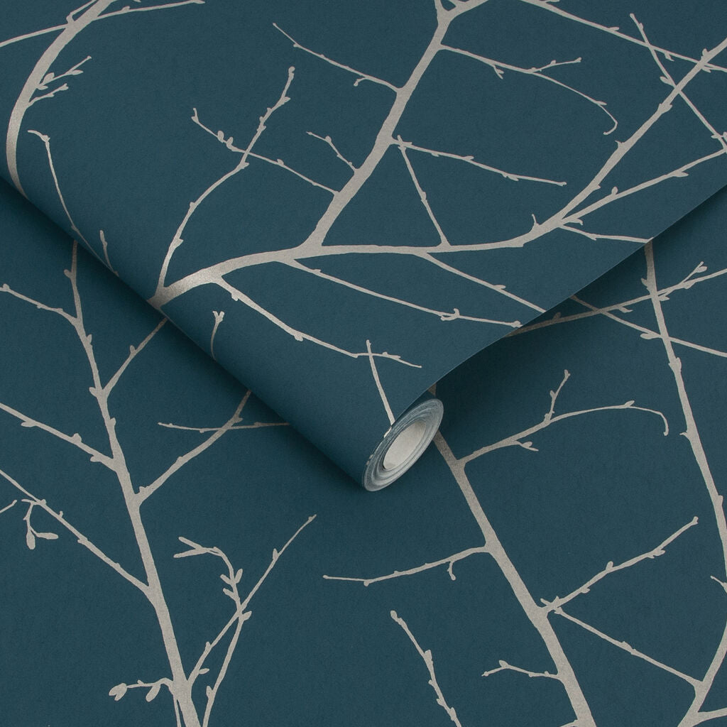 107582 - Boreas Wallpaper - Teal Silver - Graham & Brown