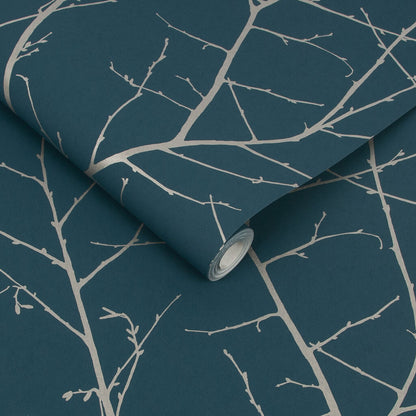 107582 - Boreas Wallpaper - Teal Silver - Graham & Brown