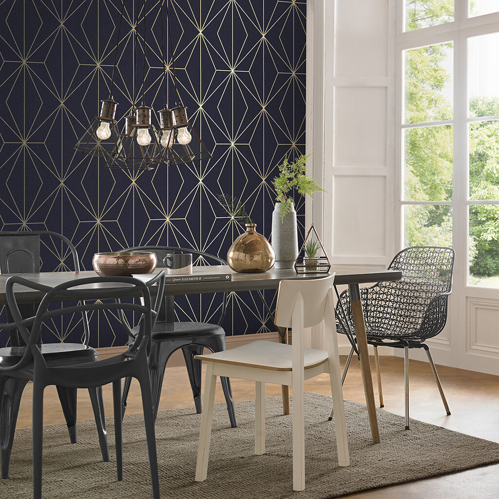107587 - Harmony Wallpaper - Navy - Graham & Brown