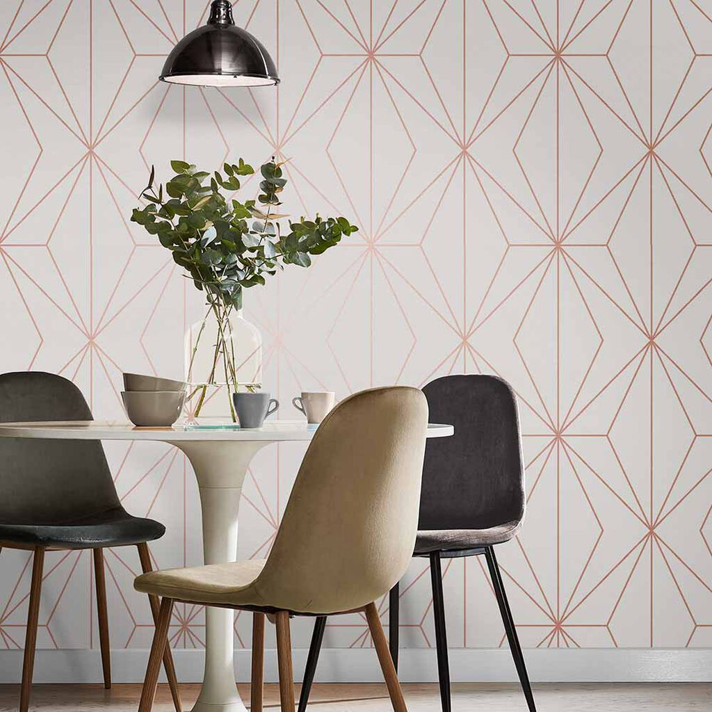 107589 - Harmony Wallpaper - White Rose Gold - Graham & Brown