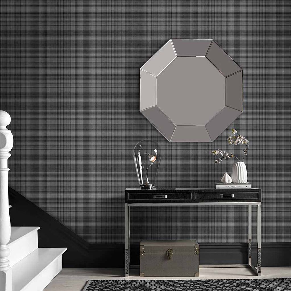 107596 - Heritage Plaid Wallpaper - Charcoal - Graham & Brown