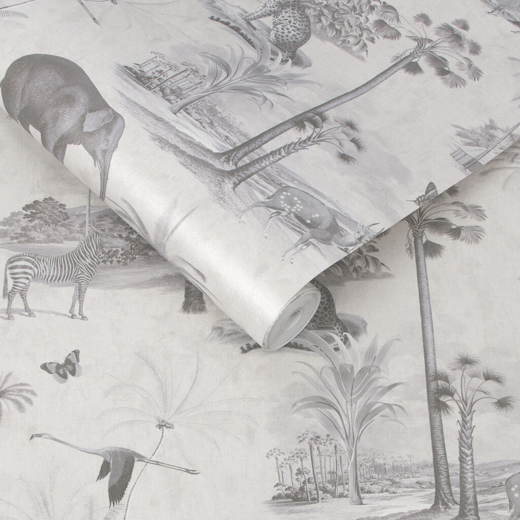 Tropique Zoo Wallpaper - Gray 