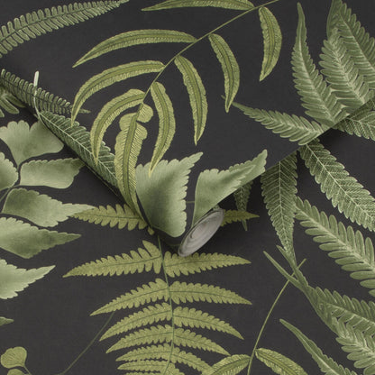 107879 - Midsummer Fern Wallpaper - Black - Graham & Brown