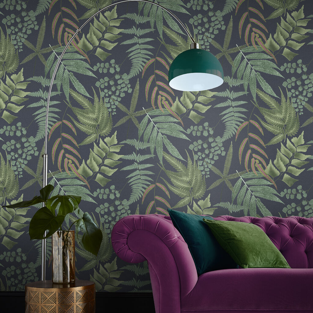 107881 - Midsummer Fern Wallpaper - Navy - Graham & Brown