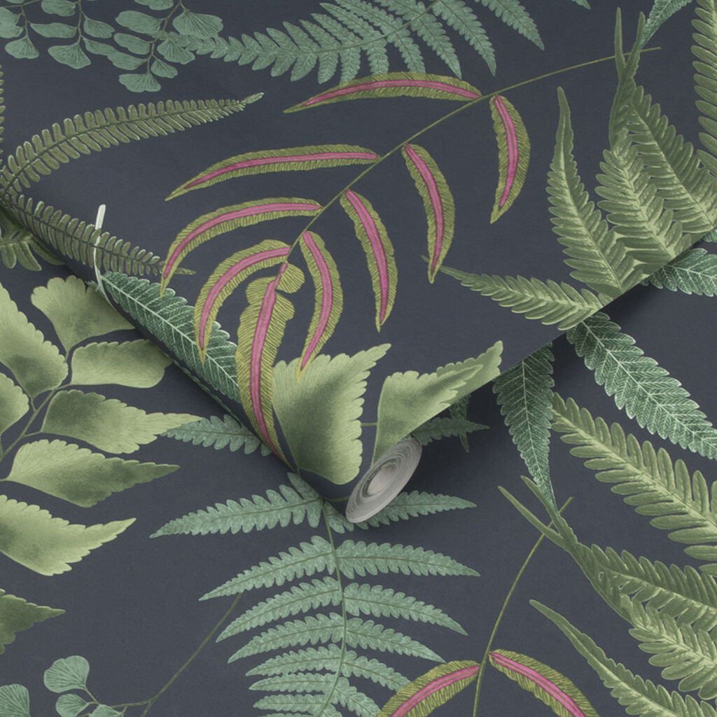 107881 - Midsummer Fern Wallpaper - Navy - Graham & Brown