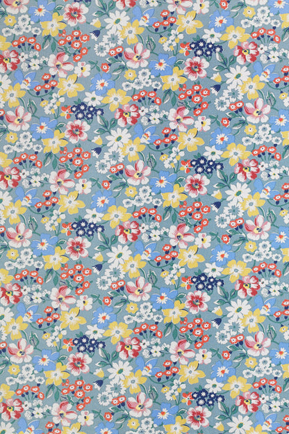 Portland Flowers Cotton Fabric Roll - Blue