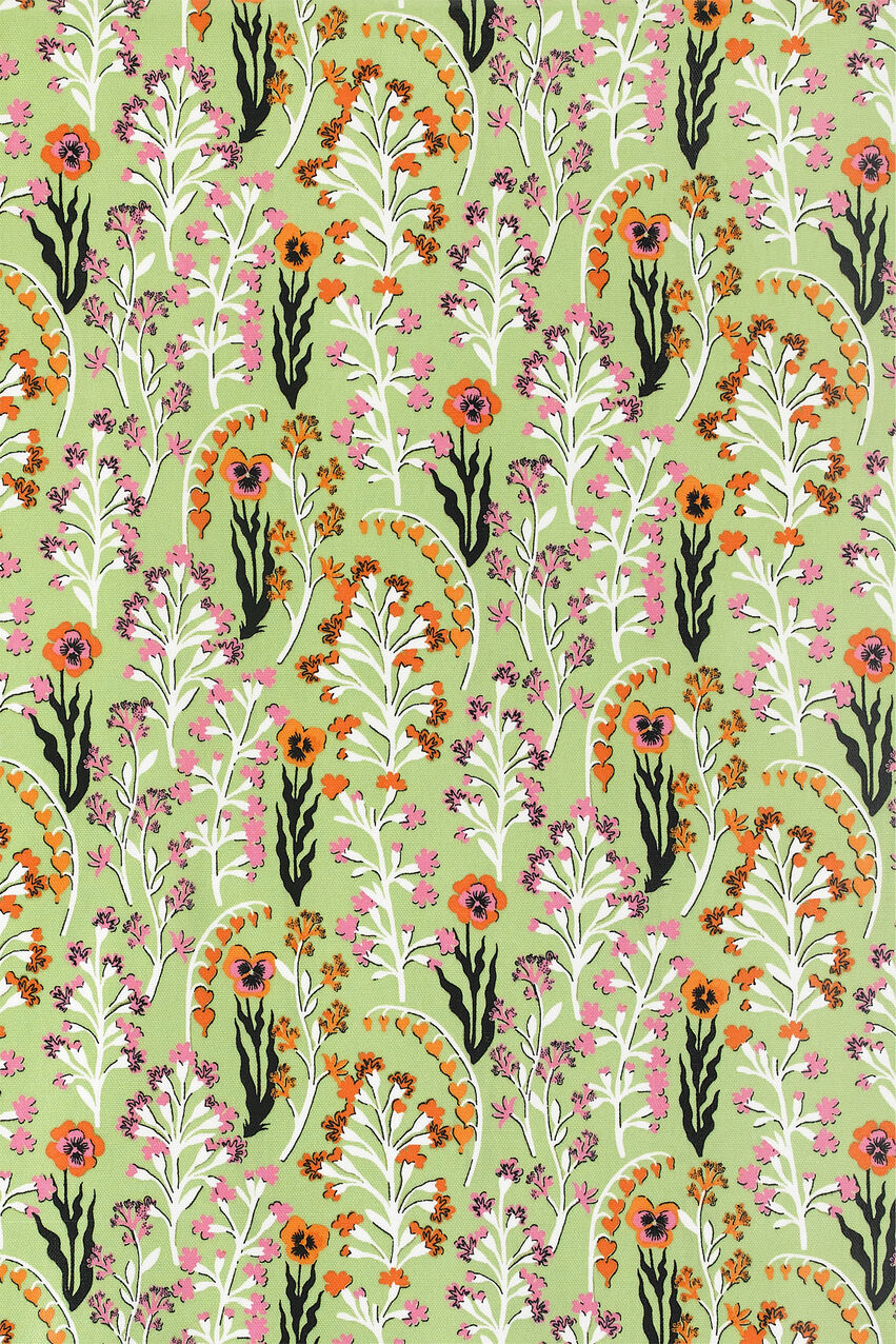 Paper Pansies Oilcloth Fabric Roll - Green