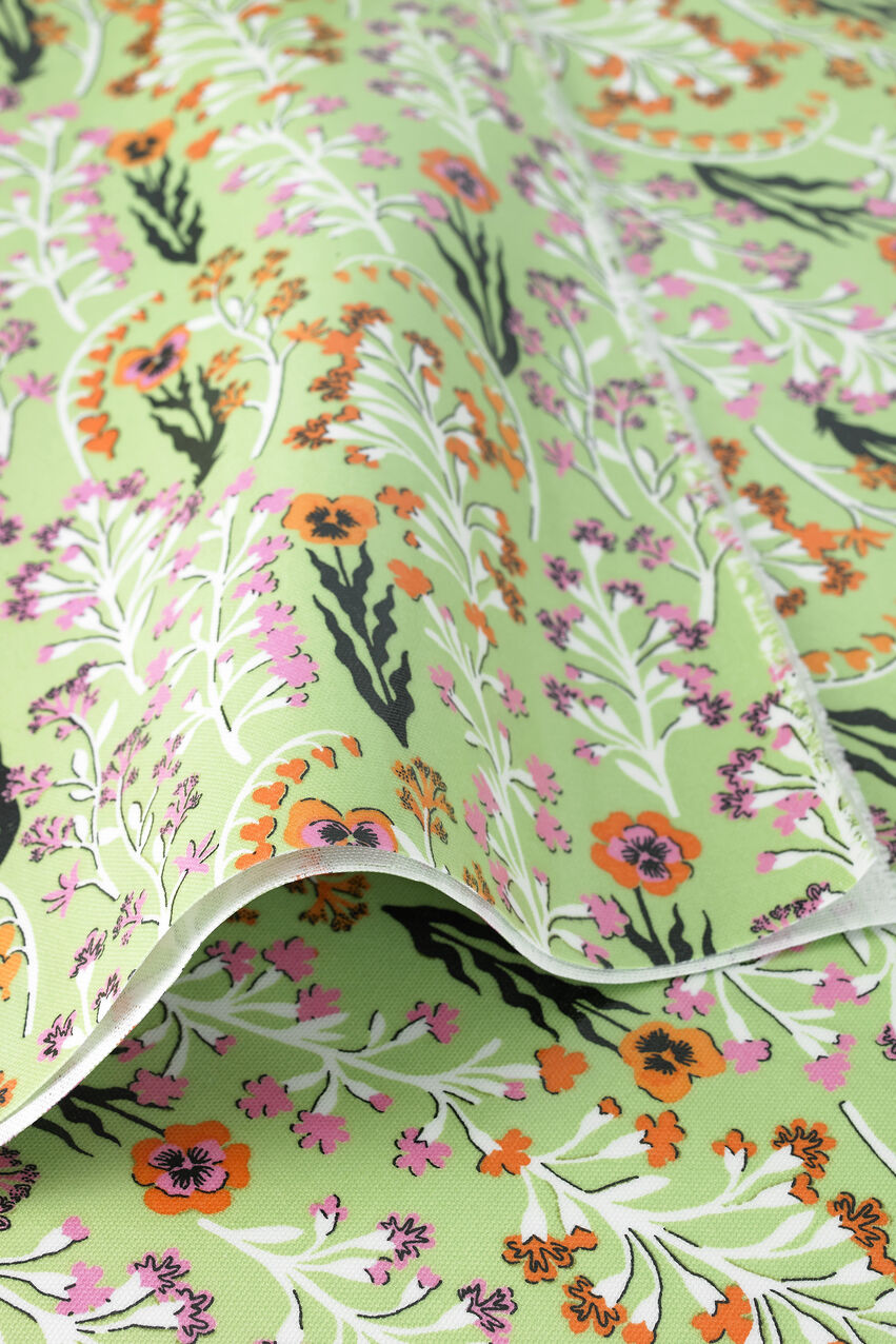 Paper Pansies Oilcloth Room Fabric Roll - Green
