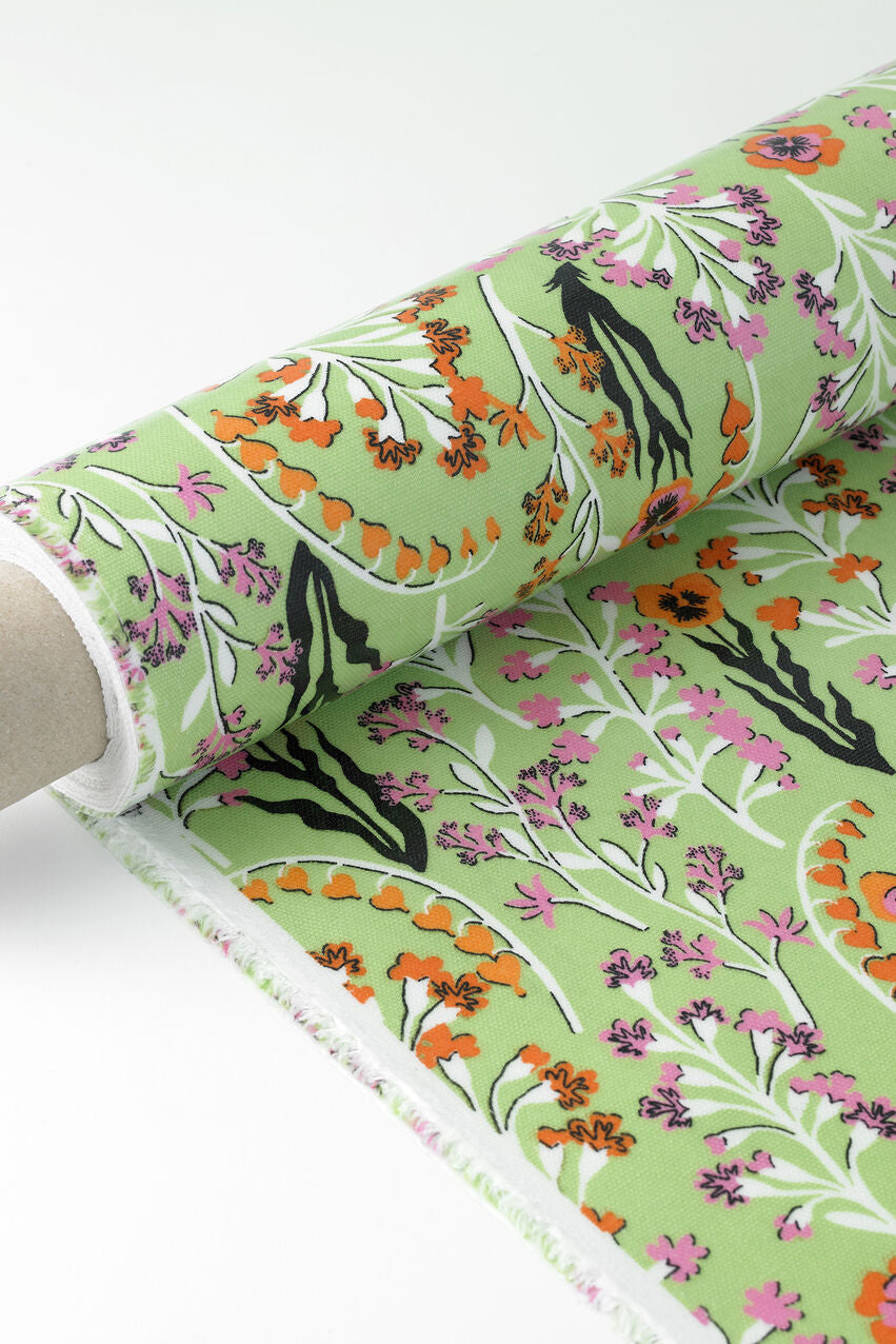 Paper Pansies Oilcloth Room Fabric Roll - Green