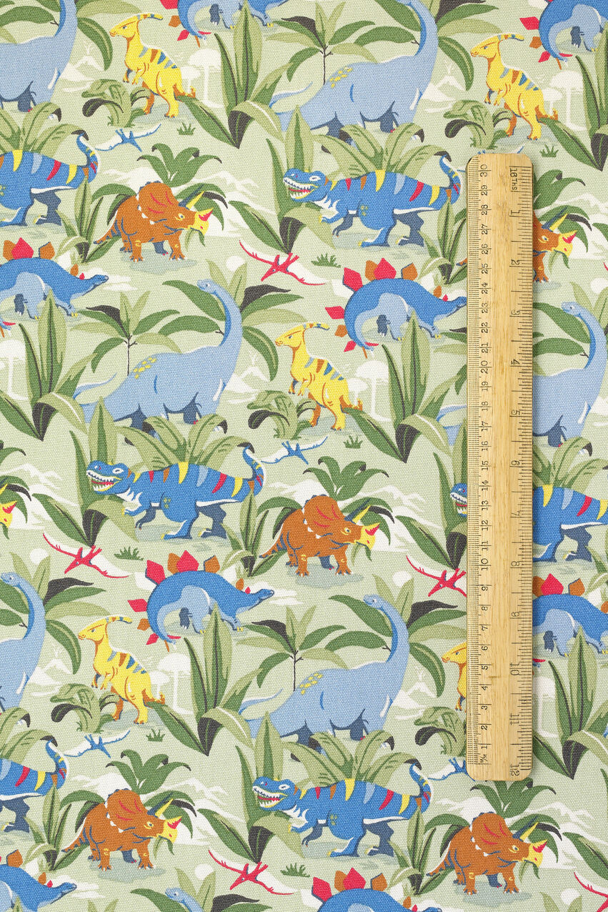 Dinosaur Jungle Cotton Room Fabric Roll - Blue