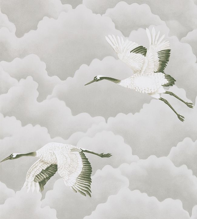 Cranes in Flight Wallpaper - Gray
