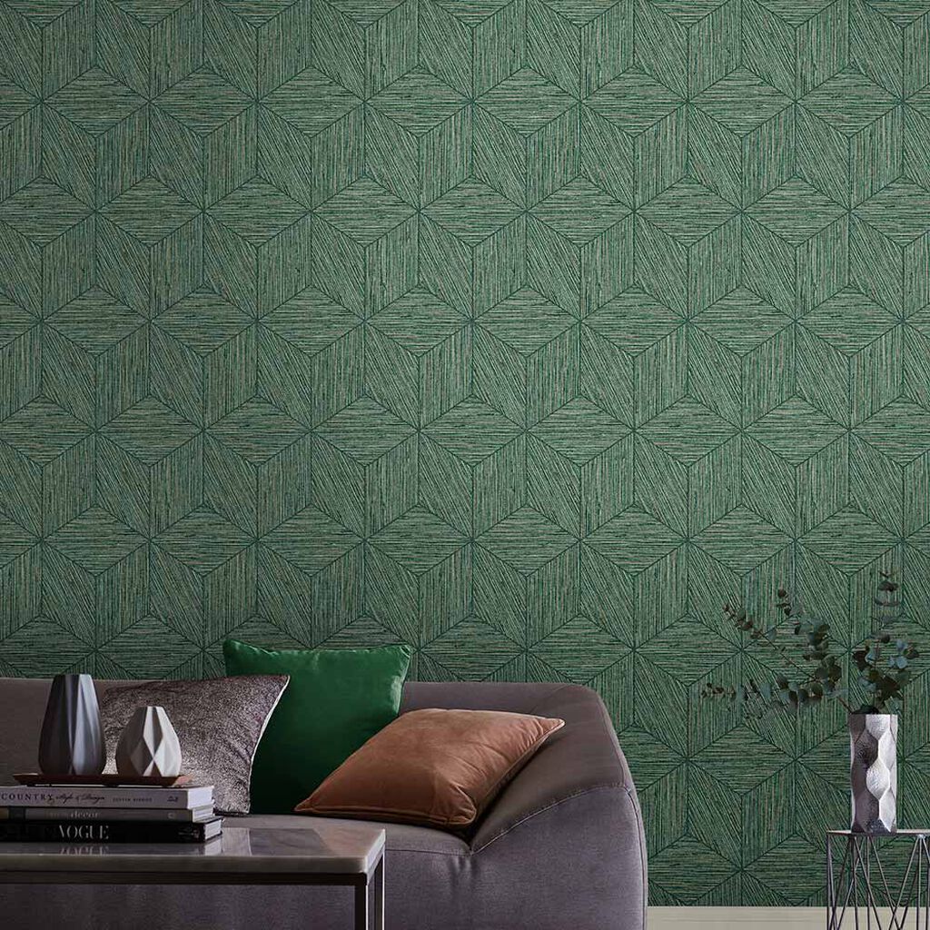 Grasscloth Geo Room Wallpaper 3 - Green