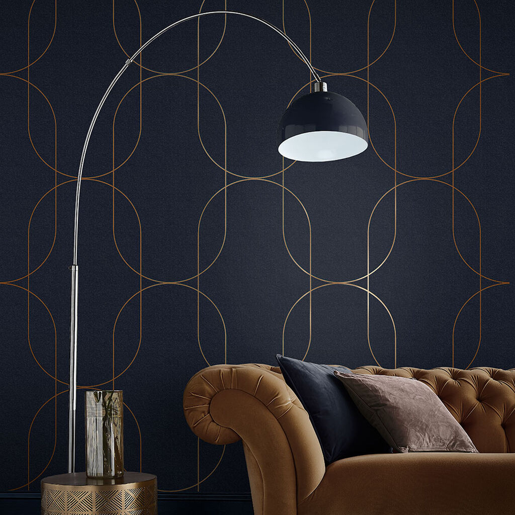 112189 - Palais Wallpaper - Navy Copper - Graham & Brown