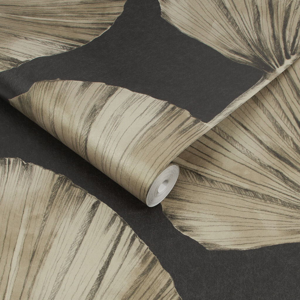 112194 - Palm Fan Wallpaper - Charcoal - Graham & Brown