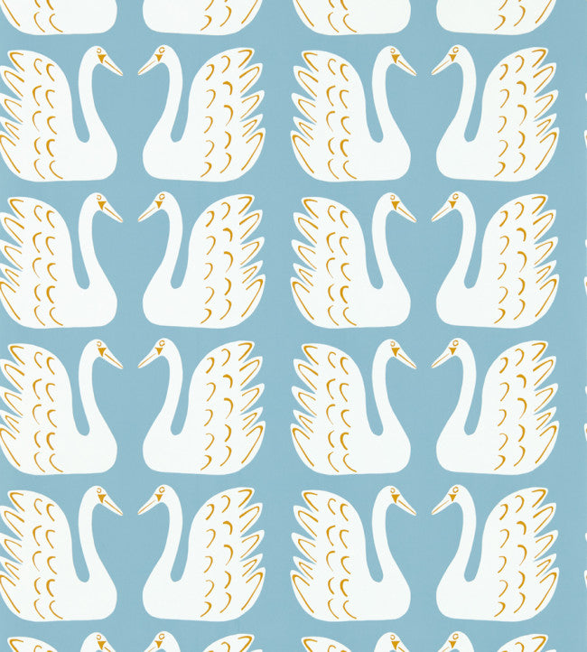 Swim Swam Swan Wallpaper  - Blue
