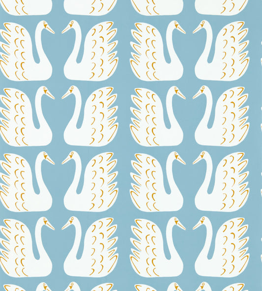 Swim Swam Swan Wallpaper  - Blue