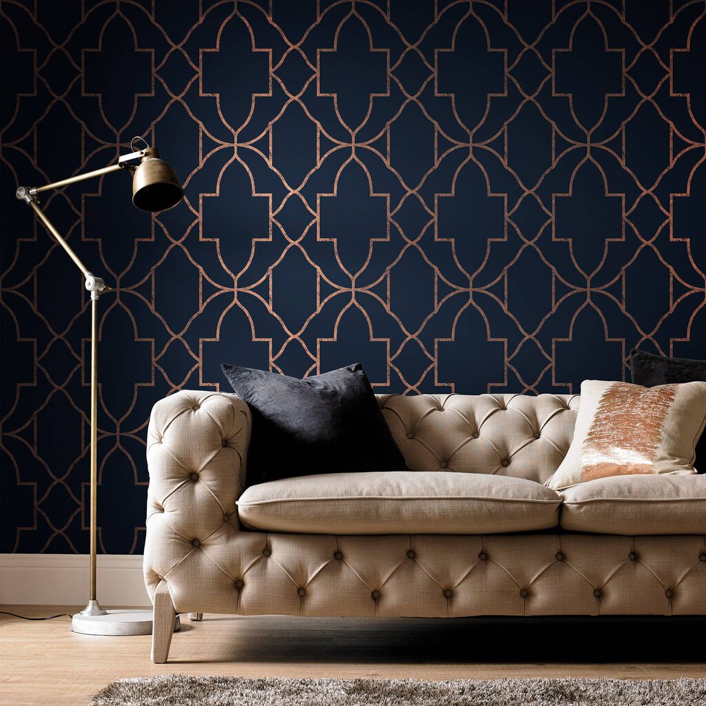 113962 - Versailles Wallpaper - Navy - Graham & Brown