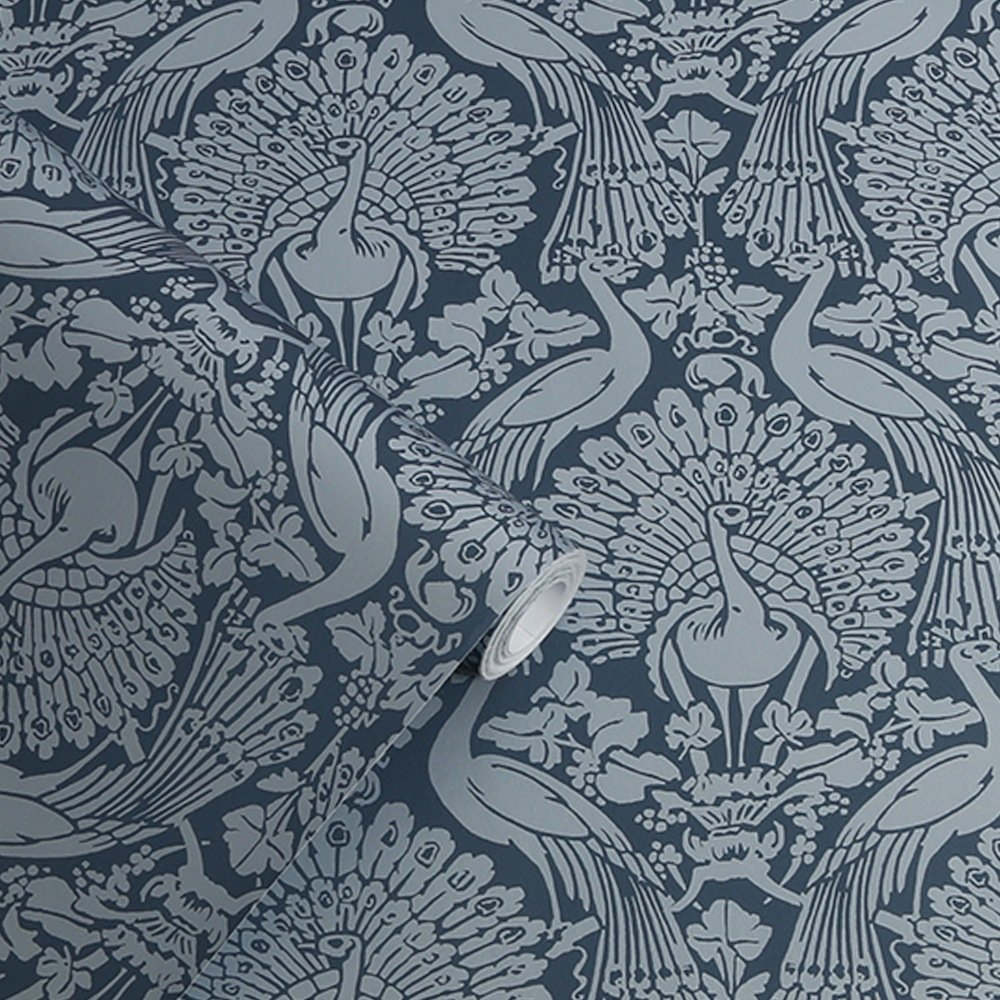 Peacock Damask Wallpaper - Blue 