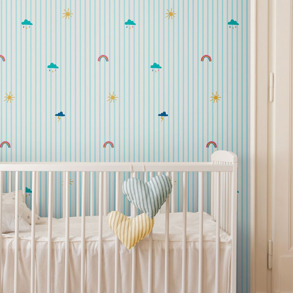 Whatever the Weather Icons Haze Nursey Room Wallpaper - Teal