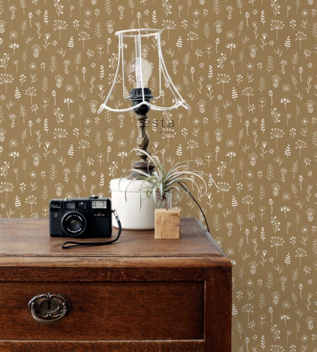 Linear Floral Room Wallpaper - Sand