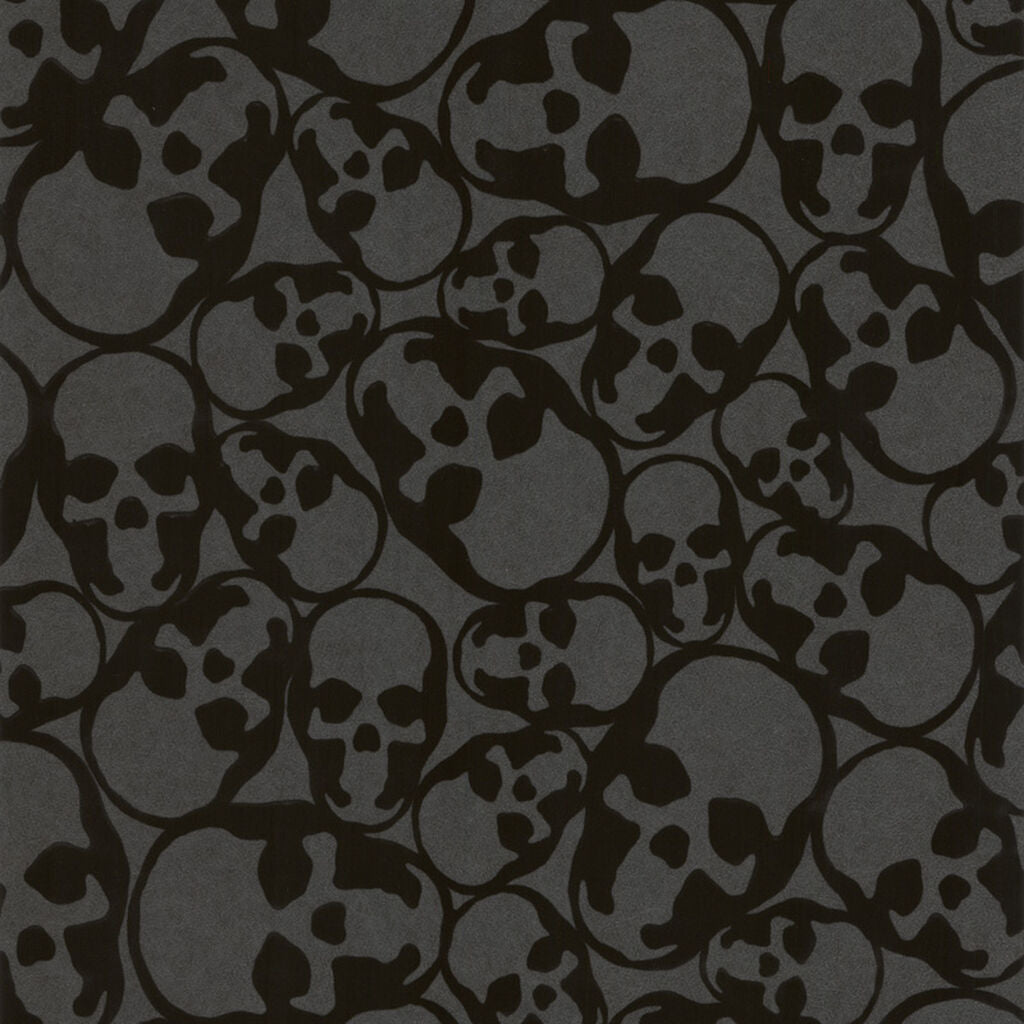 Skulls Flock Black Wallpaper - Black