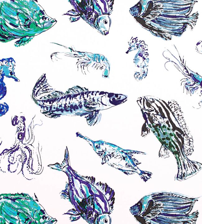 Funny Fish Fabric - Blue 