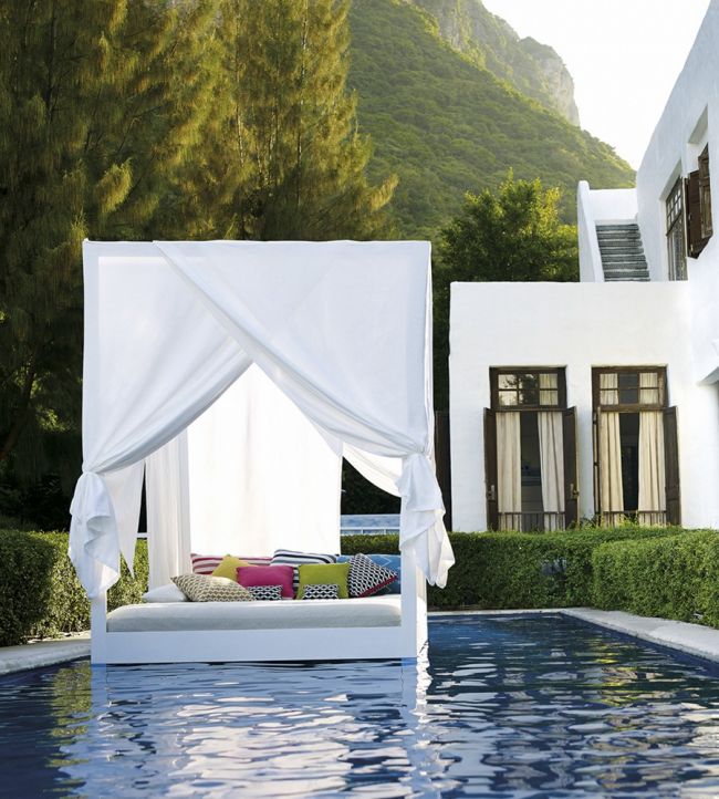 Palm Plain Room Fabric - White