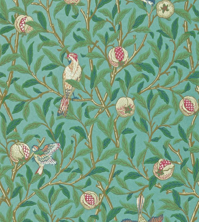 Bird & Pomegranate Wallpaper - Green