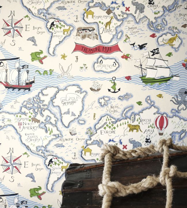 Treasure Map Room Wallpaper - Blue