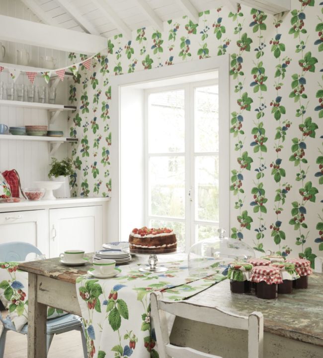 Summer Strawberries Room Wallpaper 2 - Green