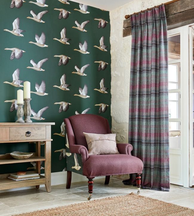 Elysian Geese Room Wallpaper - Green