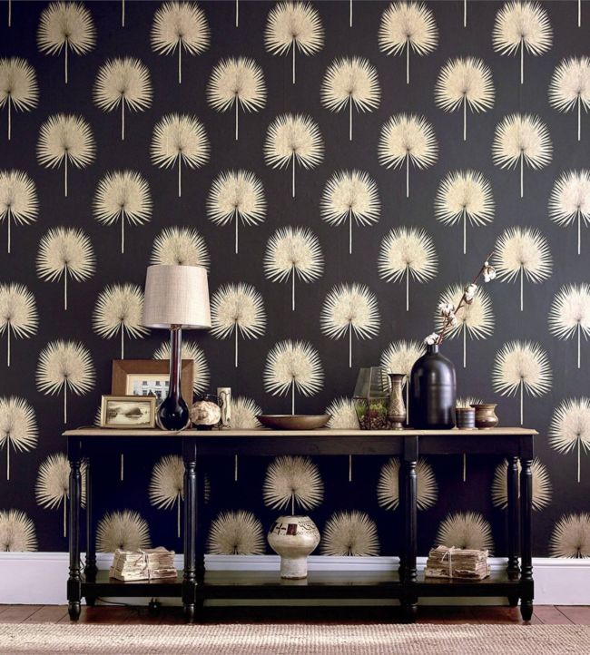 Fan Palm Room Wallpaper - Black