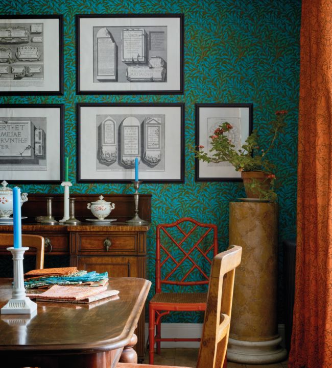 Willow Boughs Room Wallpaper - Teal