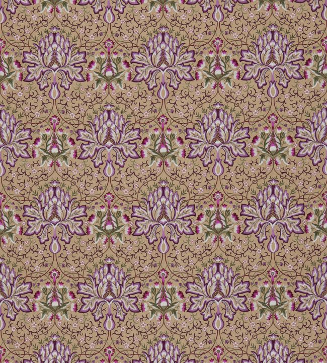 Artichoke Embroidery Fabric - Brown 