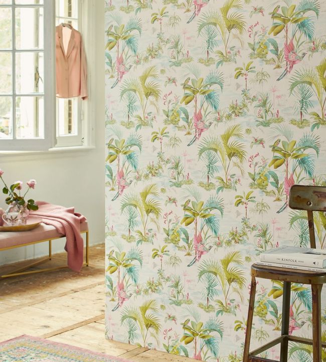 Palm Scenes Room Wallpaper - Pink