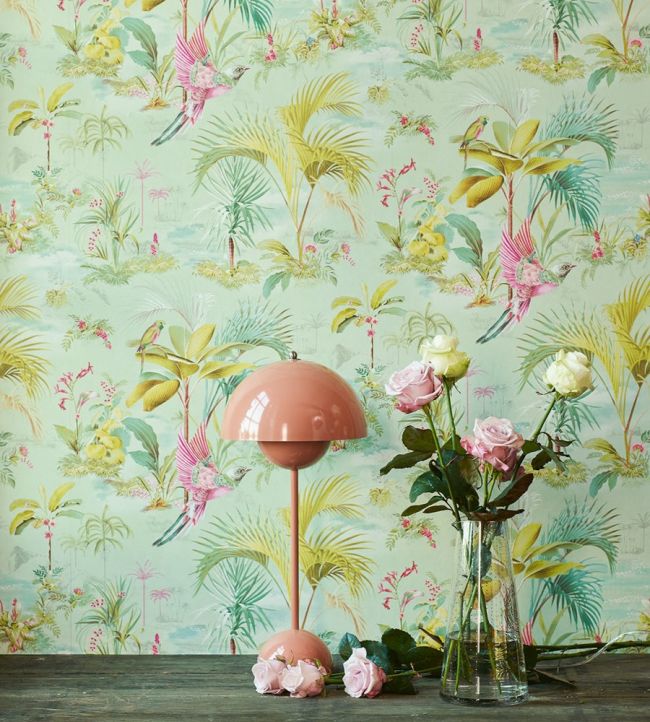 Palm Scenes Room Wallpaper - Green