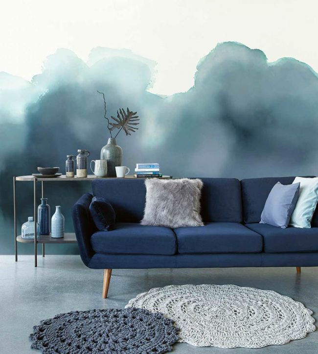Free Form Watercolour Room Wallpaper - Blue