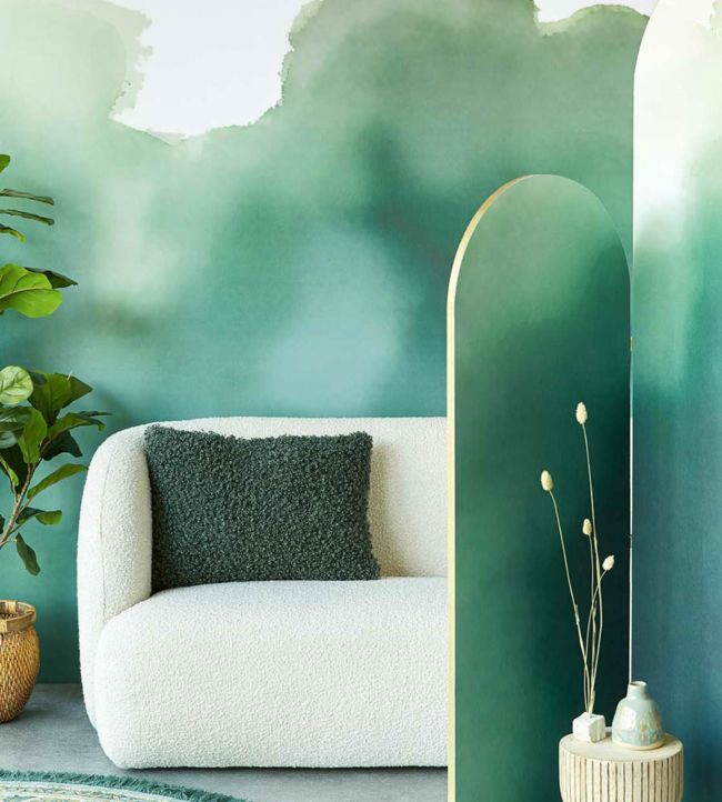 Free Form Watercolour Room Wallpaper - Green