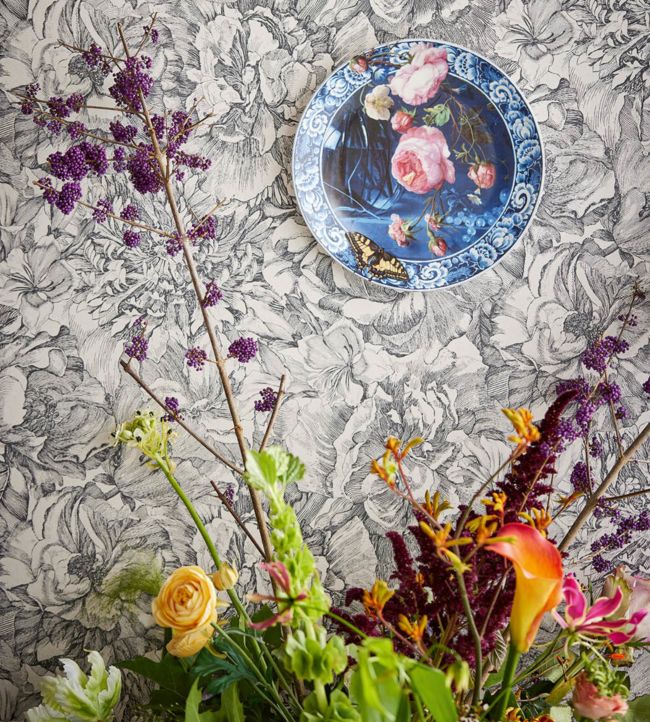 Floral Illustration Room Wallpaper 2 - Gray