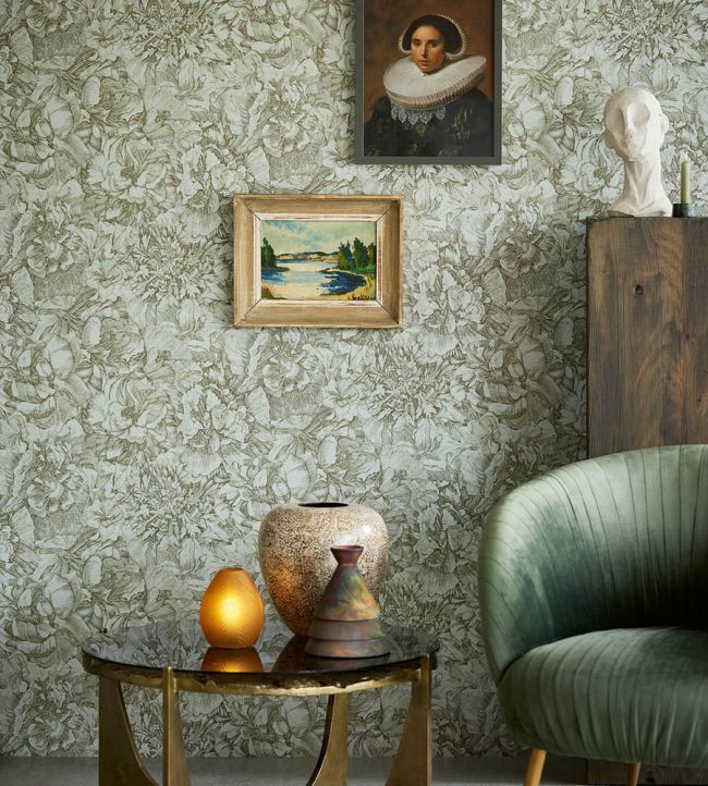 Floral Illustration Room Wallpaper - Gray