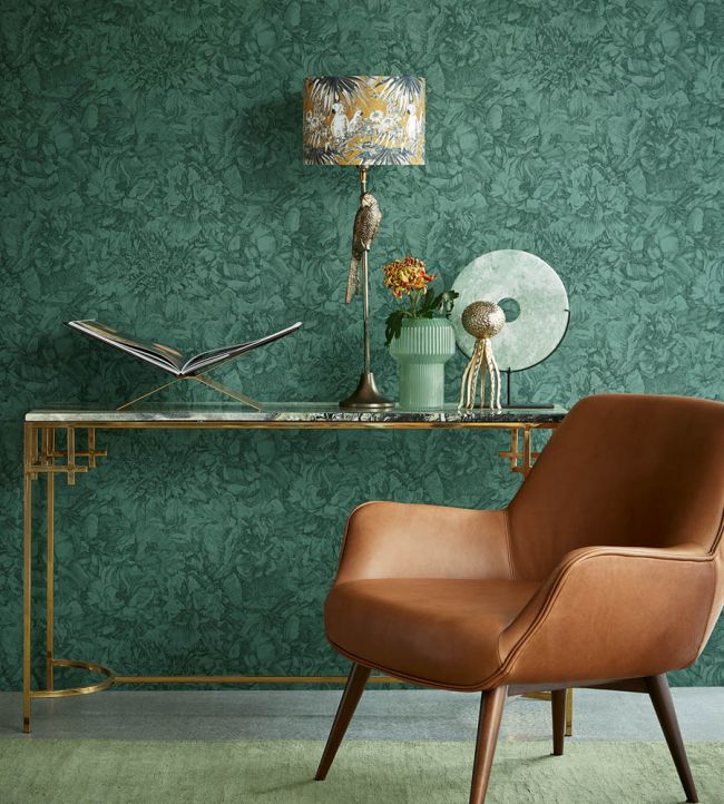 Floral Illustration Room Wallpaper - Green